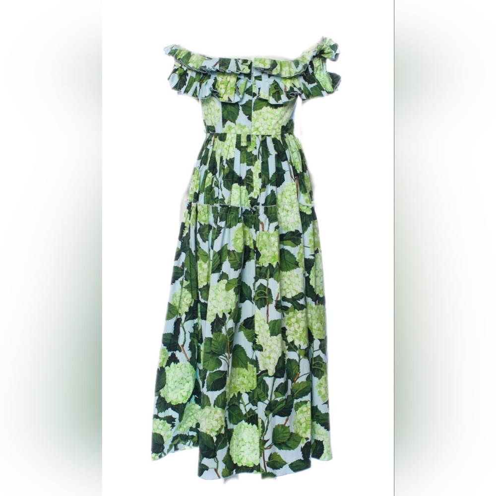 $1,200 TAILOR MADE (NOT OSCAR DE LA RENTA) GREEN FLORAL MIDI DRESS US L - Picture 7 of 13